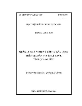 Luận văn quản lý nhà nước về đầu tư xây dựng trên địa bàn huyện lệ thủy tỉnh quảng bình