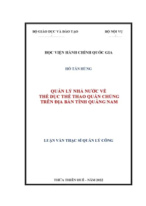 Luận văn quản lý nhà nước về thể dục thể thao quần chúng trên địa bàn tỉnh quảng nam