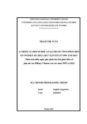 Luận văn thạc sĩ a critical discourse analysis of two speeches on women by hillary clinton in 1995 and 2013 m a thesis linguistics 60 22 02 01