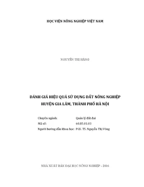 Luận văn đánh giá hiệu quả sử dụng đất nông nghiệp huyện gia lâm thành phố hà nội
