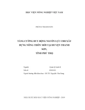 Luận văn tăng cường huy động nguồn lực cho xây dựng nông thôn mới tại huyện thanh sơn tình phú thọ