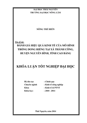 Luận văn đánh giá hiệu quả kinh tế của mô hình trồng dong riềng tại xã thành công huyện nguyên bình tỉnh cao bằng