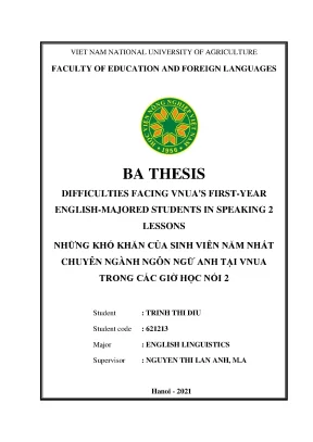 Difficulties facing vnuas first year english majored students in speaking 2 lessons
