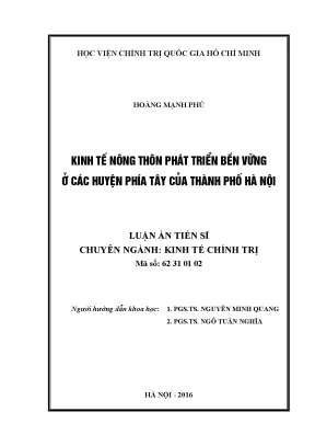 Kinh tế nông thôn phát triển bền vững ở các huyện phía tây của thành phố hà nội
