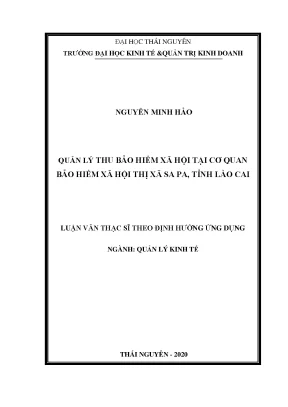 Luận văn quản lý kinh tế quản lý thu bảo hiểm xã hội tại cơ quan bảo hiểm xã hội tại sa pa tỉnh lào cai