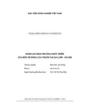 Luận văn đánh giá sinh trưởng phát triển của một số dòng lúa thuần tại gia lâm hà nội