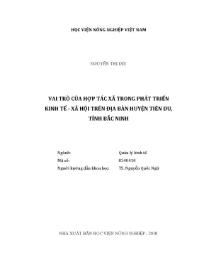 Luận văn vai trò của hợp tác xã trong phát triển kinh tế xã hội trên địa bàn huyện tiên du tỉnh bắc ninh