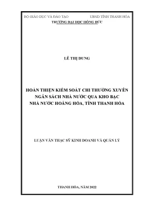 Hoàn thiện kiểm soát chi thường xuyên ngân sách nhà nước qua kho bạc nhà nước hoằng hóa tỉnh thanh hóa