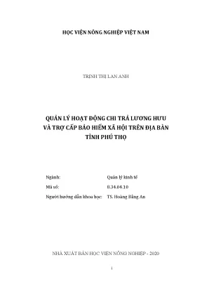 Quản lý hoạt động chi trả lương hưu và trợ cấp bảo hiểm xã hội trên địa bàn tỉnh phú thọ