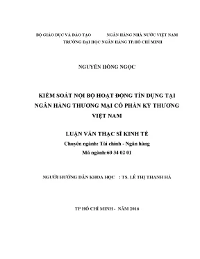 Luận văn kiểm soát nội bộ hoạt động tín dụng tại ngân hàng thương mại cổ phần kỹ thương việt nam