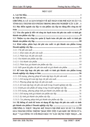 Thực trạng và một số giải pháp hoàn thiện công tác kế toán chi phí sản xuất và tính giá thành công trình bảo tồn tôn tạo khu di tích cửa đạt