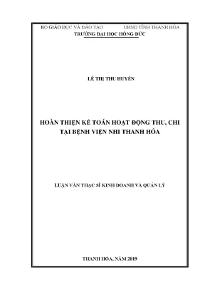 Hoàn thiện kế toán hoạt động thu chi tại bệnh viện nhi thanh hóa 2