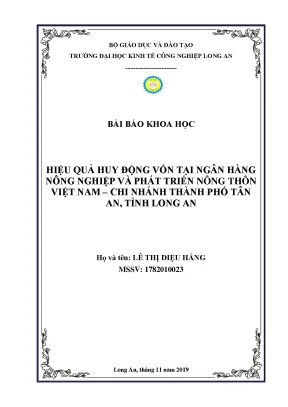 Luận văn hiệu quả động vốn tại ngân hàng nông nghiệp và phát triển nông thôn việt nam chi nhánh thành phố tân an tỉnh long an