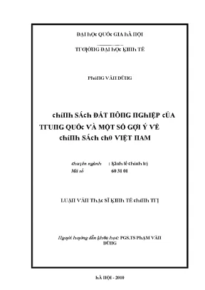 Luận văn chính sách đất nông nghiệp của trung quốc và một số gợi ý về chính sách cho việt nam