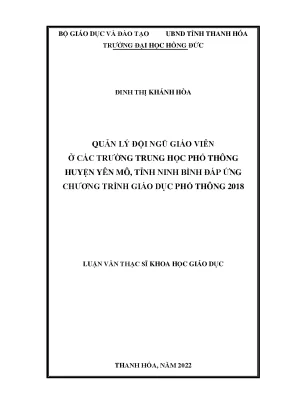 Quản lý đội ngũ giáo viên ở các trường trung học phổ thông huyện yên mô tỉnh ninh bình đáp ứng chương trình giáo dục phổ thông 2018
