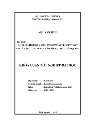 Luận văn đánh giá hiệu quả kinh tế sản xuất rượu thóc tại xã lăng can huyện lâm bình tỉnh tuyên quang