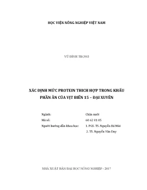 Luận văn xác định mức protein thích hợp trong khẩu phần ăn của vịt biển 15 đại xuyên