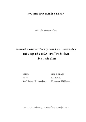 Luận văn giải pháp tăng cường quản lý thu ngân sách trên địa bàn thành phố thái bình tỉnh thái bình