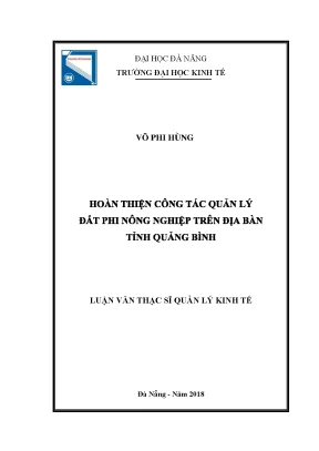 Luận văn hoàn thiện công tác quản lý đất phi nông nghiệp trên địa bàn tỉnh quảng bình