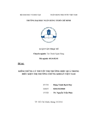 Luận văn kiểm chứng lý thuyết thị trường hiệu quả trong điều kiện thị trường chứng khoán việt nam