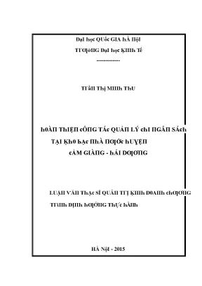 Luận văn hoàn thiện công tác quản lý chi ngân sách tại kho bạc nhà nước huyện cẩm giàng hải dương