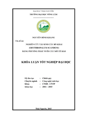 Luận văn nghiên cứu tái sinh cây bò khai erythropalum scandens bằng phương pháp nuôi cấy mô tế bào