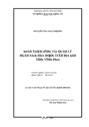 Luận văn hoàn thiện công tác quản lý ngân sách nhà nước trên địa bàn tỉnh vĩnh phúc