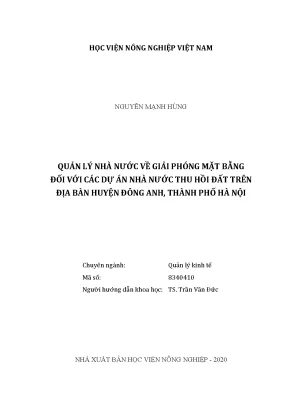 Quản lý nhà nước về giải phóng mặt bằng đối với các dự án nhà nước thu hồi đất trên địa bàn huyện đông anh thành phố hà nội