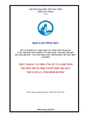 Thực trạng văn hóa ứng xử của học sinhtrường trung học cơ sở trên địa bànthị xã dĩ an tỉnh bình dươngthuộc nhóm ngành khoa học khoa học giáo dụcbình dương 042015