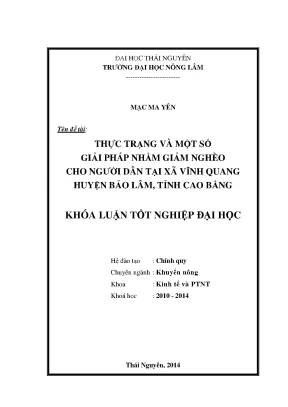 Luận văn thực trạng và một số giải pháp nhằm giảm nghèo cho người dân tại xã vĩnh quang huyện bảo lâm tỉnh cao bằng