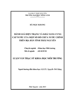Luận văn đánh giá hiện trạng và khả năng cung cấp nước của một số hồ chứa nước chính trên địa bàn tỉnh thái nguyên
