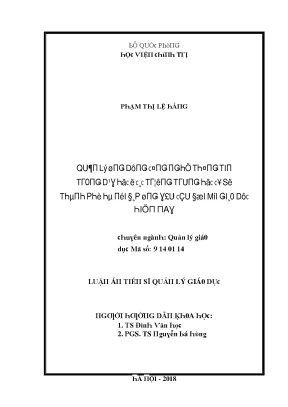 Luận văn quản lý ứng dụng công nghệ thông tin trong dạy học ở các trường trung học cơ sở thành phố hà nội đáp ứng yêu cầu đổi mới giáo dục hiện nay