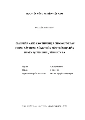 Giải pháp nâng cao thu nhập cho người dân trong xây dựng nông thôn mới trên địa bàn huyện quỳnh nhai tỉnh sơn la