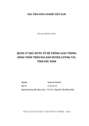 Quản lý nhà nước về hệ thống giao thông nông thôn trên địa bàn huyện lương tài tỉnh bắc ninh