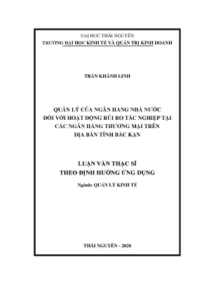 Luận văn quản lý kinh tế quản lý của ngân hàng nhà nước đối với rủi ro tác nghiệp tại các ngân hàng thương mại trên địa bàn tỉnh bắc kạn