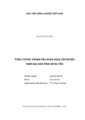 Luận văn tăng cường thanh tra ngân sách ấp huyện trên địa bàn tỉnh hưng yên