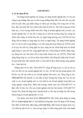 Một số giải pháp nhằm nâng cao chất lượng tín dụng đối với doanh nghiệp nhỏ và vừa tại nhnoptnt huyện thọ xuân tỉnh thanh hóa