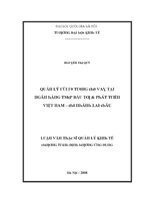 Luận văn quản lý rủi ro trong cho vay tại ngân hàng tmcp đầu tư và phát triển việt nam chi nhánh lai châu