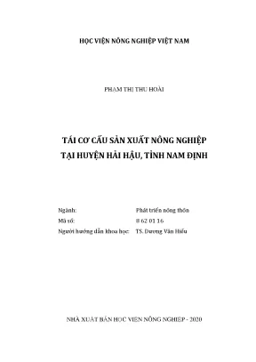 Tái cơ cấu sản xuất nông nghiệp tại huyện hải hậu tỉnh nam định
