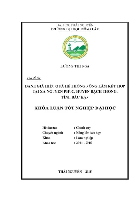 Luận văn đánh giá hiệu quả hệ thống nông lâm kết hợp tại xã nguyên phúc huyện bạch thông tỉnh bắc kạn