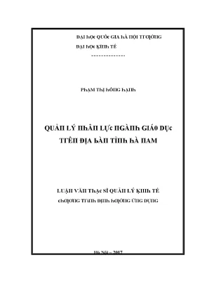 Luận văn quản lý nhân lực ngành giáo dục trên địa bàn tỉnh hà nam