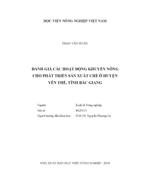 Luận văn đánh giá các hoạt động khuyến nông cho phát triển sản xuất chè ở huyện yên thế tỉnh bắc giang