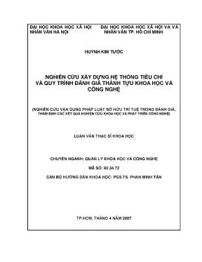 Nghiên cứu xây dựng hệ thống tiêu chí và quy trình đánh giá thành tựu khoa học và công nghệ nghiên cứu vận dụng pháp luật sở hữu trí tuệ trong đánh giá thẩm định các kết quả nghiên cứ