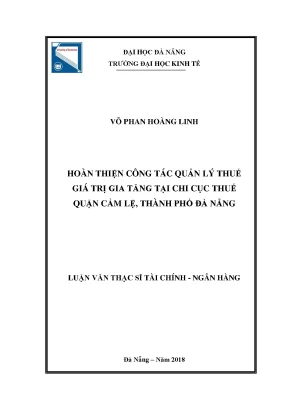Luận văn hoàn thiện công tác quản lý thuế gtgt tại chi cục thuế quận cẩm lệ thành phố đà nẵng