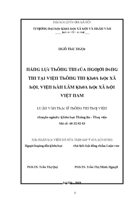 Luận văn năng lực thông tin của người dùng tin tại viện thông tin khoa học xã hội việt nam viện hàn lâm khoa học xã hội việt nam