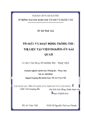 Luận văn thạc sĩ tổ chức và hoạt động thông tin tư liệu tại viện nghiên cứu hải quan
