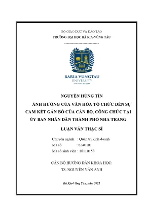 Luận văn ảnh hưởng của văn hoá tổ chức đến sự cam kết gắn bó của cán bộ công chức tại uỷ ban nhân dân thành phố nha trang