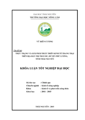 Luận văn thực trạng và giải pháp phát triển kinh tế trang trại trên địa bàn thị trấn đu huyện phú lương tỉnh thái nguyên