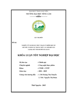 Luận văn nghiên cứu đánh giá thực trạng ô nhiễm một số chỉ tiêu vi sinh vật trong thức ăn chế biến sẵn tại địa bàn thành phố hà giang