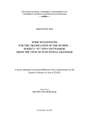 Some suggestions for the translation of the dummy subject it into vietnamese from the view of functional grammar